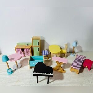 Colorful Wooden Dollhouse Furniture Set